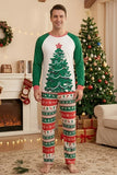 2 Piece Green Round Neck Christmas Tree Printed Family Pajama Sets