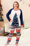 2 Piece Green Round Neck Christmas Tree Printed Family Pajama Sets