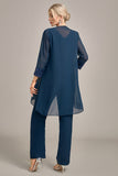 3 Pieces Navy Chiffon Long Sleeves Choir Pant Suits