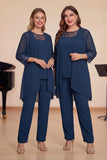 3 Pieces Navy Chiffon Long Sleeves Choir Pant Suits