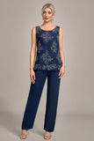 Navy 3 Piece Embroidered Choir Pant Suits