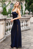 Black Blue Mermaid Spaghetti Straps Long Wedding Party Dress with Slit