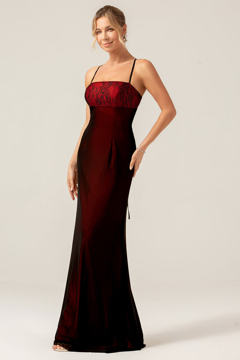 Load image into Gallery viewer, Sheath Black Red Bridesmaid Dress with Lace-up Back