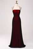 Black Red Sheath Bridesmaid Dress with Lace-up Back