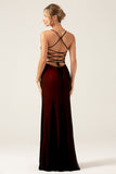 Sheath Black Red Bridesmaid Dress with Lace-up Back