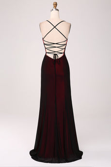 Black Red Sheath Bridesmaid Dress with Lace-up Back