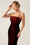 Sheath Black Red Bridesmaid Dress with Lace-up Back