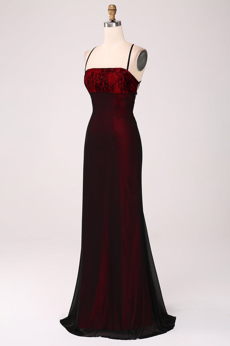 Load image into Gallery viewer, Black Red Sheath Bridesmaid Dress with Lace-up Back