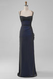 Sheath Spaghetti Straps Black Red Floor Length Bridesmaid Dress