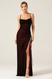 Sheath Spaghetti Straps Black Red Floor Length Bridesmaid Dress