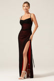 Sheath Spaghetti Straps Black Red Floor Length Bridesmaid Dress