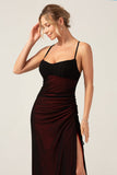 Sheath Spaghetti Straps Black Red Floor Length Bridesmaid Dress