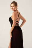 Sheath Spaghetti Straps Black Red Floor Length Bridesmaid Dress