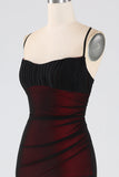 Sheath Spaghetti Straps Black Red Floor Length Bridesmaid Dress