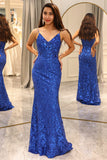 Royal Blue Mermaid Sparkly Prom Dress with Slit