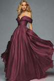 Red Off The Shoulder A Line Pleated Prom Dress