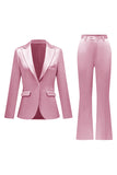 Grey Pink Peak Lapel Satin Slim Fit Women Suits