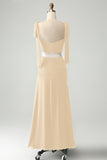 Olive  A Line Spaghetti Straps Floor Length Wedding Guest Dress with Slit