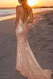 Sparkly Silver Backless Mermaid Long Formal Dress