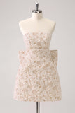 Fuchsia A Line Floral Strapless Short Homecoming Dress With Bow