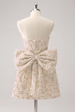 Fuchsia A Line Floral Strapless Short Homecoming Dress With Bow