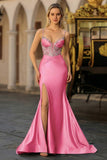 Dusty Blue Mermaid Beaded Corset Sequins Long Prom Dress with Slit