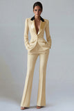 Women's Dark Green One Button Peak Lapel 2-piece Work Suits