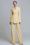 Fuchsia Notched Lapel 2-piece One Button Women's Work Suits with Belt