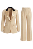 Women's Dark Green One Button Peak Lapel 2-piece Work Suits