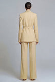 Fuchsia Notched Lapel 2-piece One Button Women's Work Suits with Belt