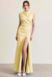 Sky Blue Ruched Sheath Formal Dress with Slit