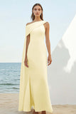 White Sheath One Shoulder Cape Long Graduation Dress