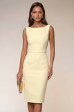 Ivory Bodycon Bateau Neck Midi Work Dress with Sleeveless