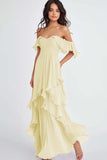 Ruffled Pleated Lilac Off the Shoulder A Line Formal Dress