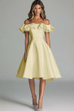 White Off The Shoulder A Line Wedding Dress With Ruffles