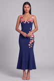 Light Yellow Mermaid Long Floral Dress with Appliques