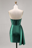 Navy Satin Beaded Corset Cocktail Dress with Sash