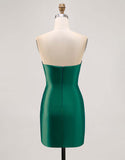 Fuchsia Strapless Beaded Bodycon Short Prom Dress with Slit