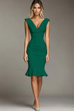 White V-Neck Bodycon Short Formal Dress