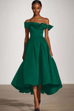 Off The Shoulder A Line Black Satin Formal Dress