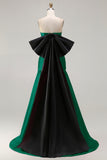 Strapless Fuchsia A-Line Convertible Satin Long Prom Dress with Large Bow