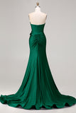Royal Blue Strapless Mermaid 3D Flowers Beaded Long Prom Dress with Slit