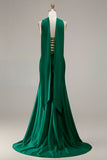Strapless Champagne Two Piece Mermaid Beaded Convertible Long Prom Dress with a Neck Scarf