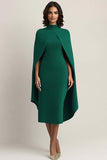 Burgundy Sheath Midi Cape Formal Dress