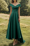 Sage Off The Shoulder Slim Formal Dress with Wide Hem