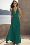 Ivory Ruched Chiffon Deep V-Neck Maxi Beach Engagement Dress