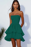 Sky Blue A Line Strapless Chiffon Short Cocaktail Dress with Ruffles