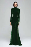Black Mermaid High Neck Velvet Long Formal Dress with Lace