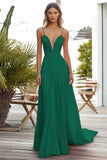 Pink A Line Pleated Long Wedding Guest Dress
