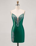 Fuchsia Strapless Beaded Bodycon Short Prom Dress with Slit